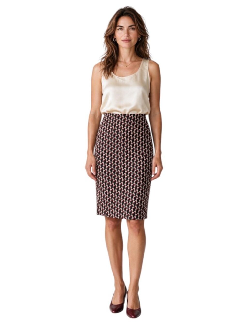 Ann Mashburn Textured Pencil Skirt Navy Red Ivory Size 4